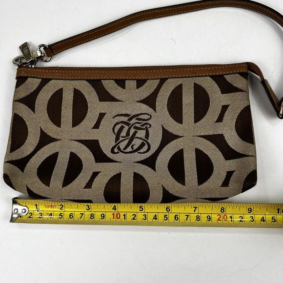 Louis Quatorze Mini Handbag Monogram Logo Tan Leather Trim Baguette Purse‎ - Picture 6 of 9